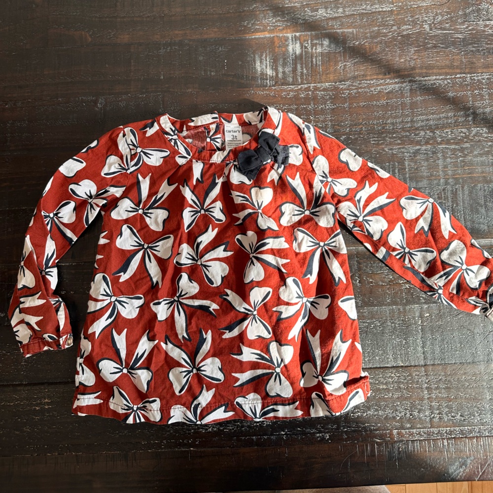 Carters girls toddler brown red ribbon design top 3t 100% cotton Tags